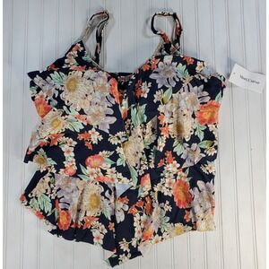 Meet Curve Plus Size Wireless Ruffle Tikini Top New With Tags 4XL Floral Adjust